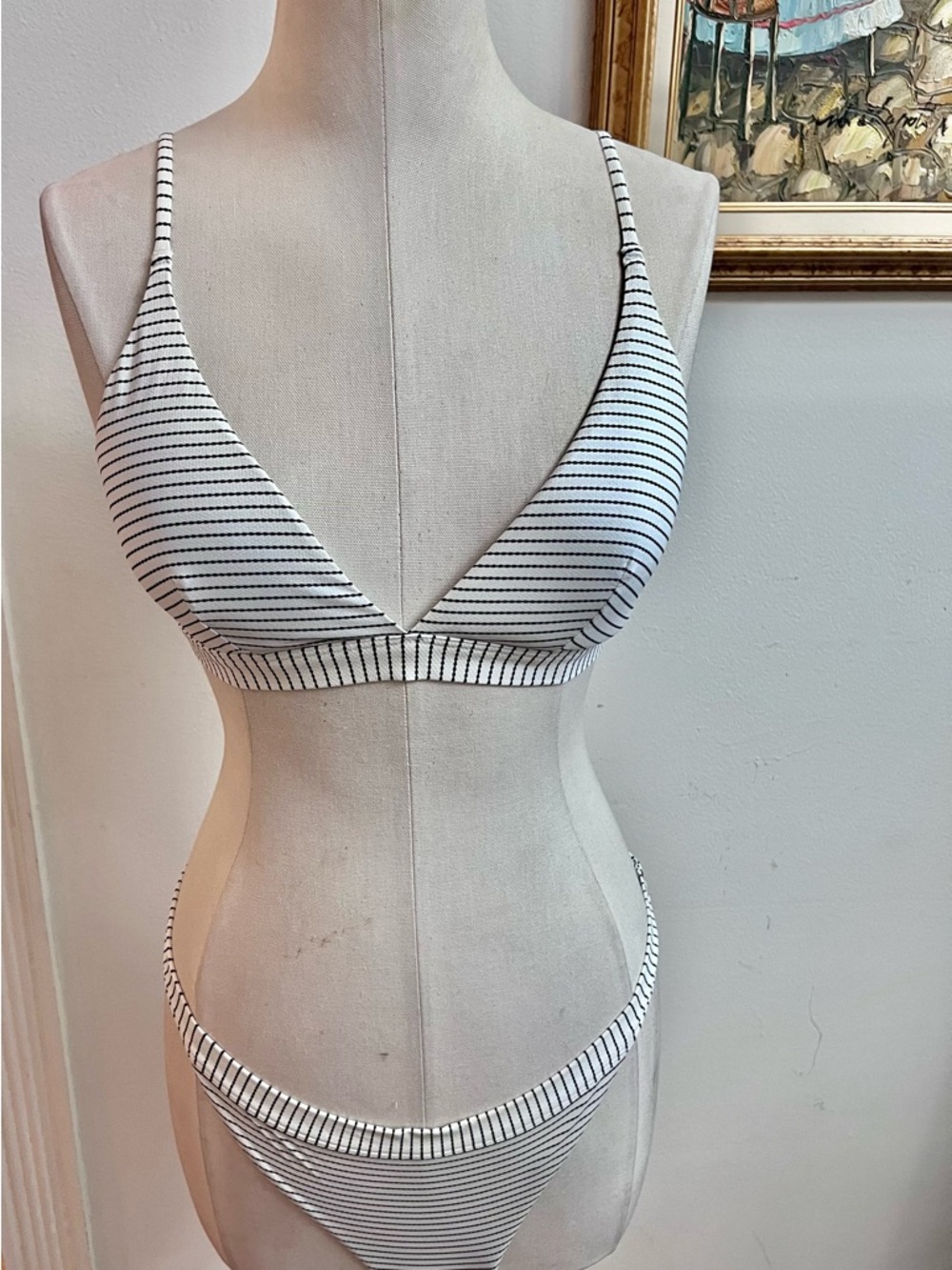 Striped White and Black Bikini Set